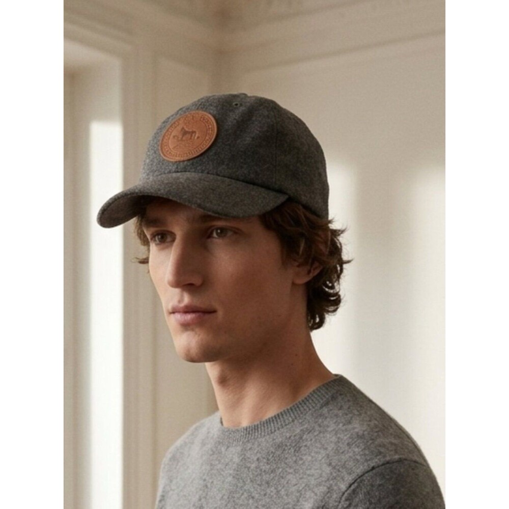 Polo Ralph Lauren Gray Wool Baseball Cap with Leather Patch & Adjustible Strap